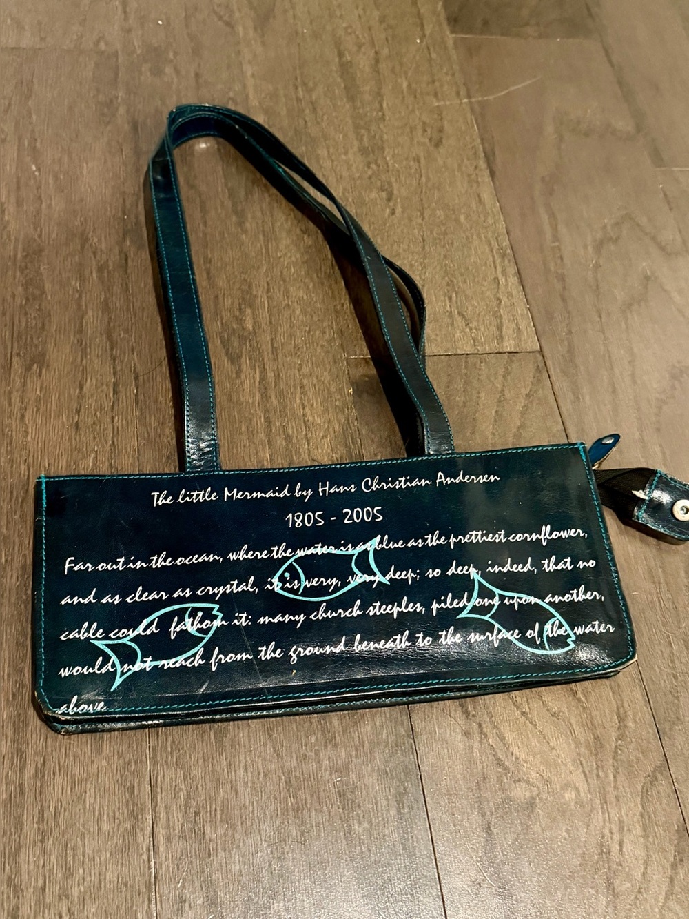 Teal Little Mermaid Disney Script-Print Shoulder Bag